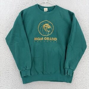 Vintage MGM Grand Sweatshirt Mens Medium Green Las Vegas Fleece Embroidered Logo